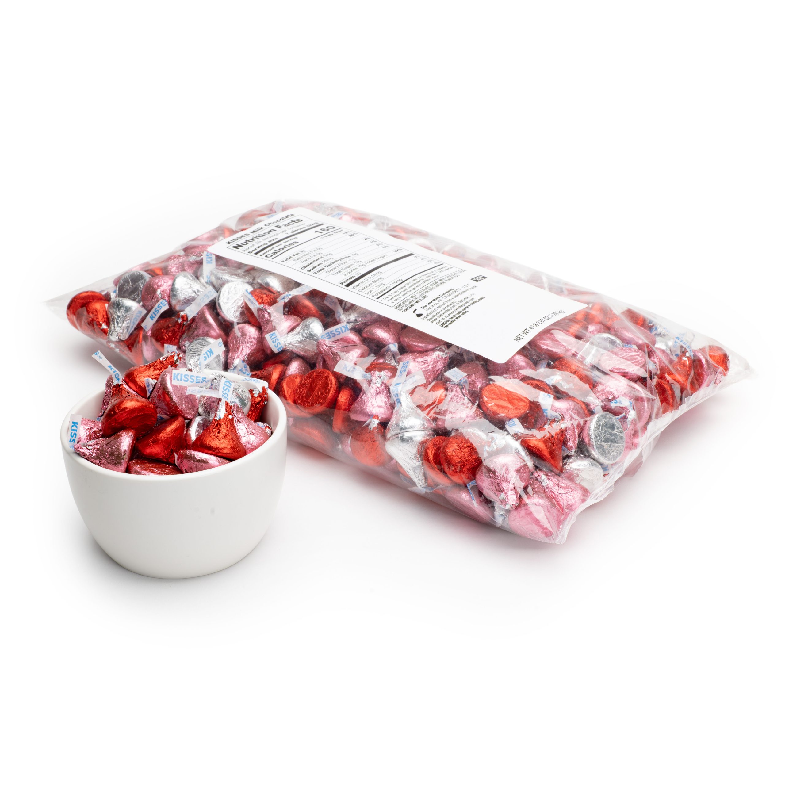 HERSHEY’S KISSES Milk Chocolates in Valentine Red, Pink & Silver Foils – 66.7oz Candy Bag - THE HERSHEY COMPANY